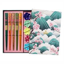 5 Pair Bamboo Chopsticks with Fujisakura Rests Gift Set
